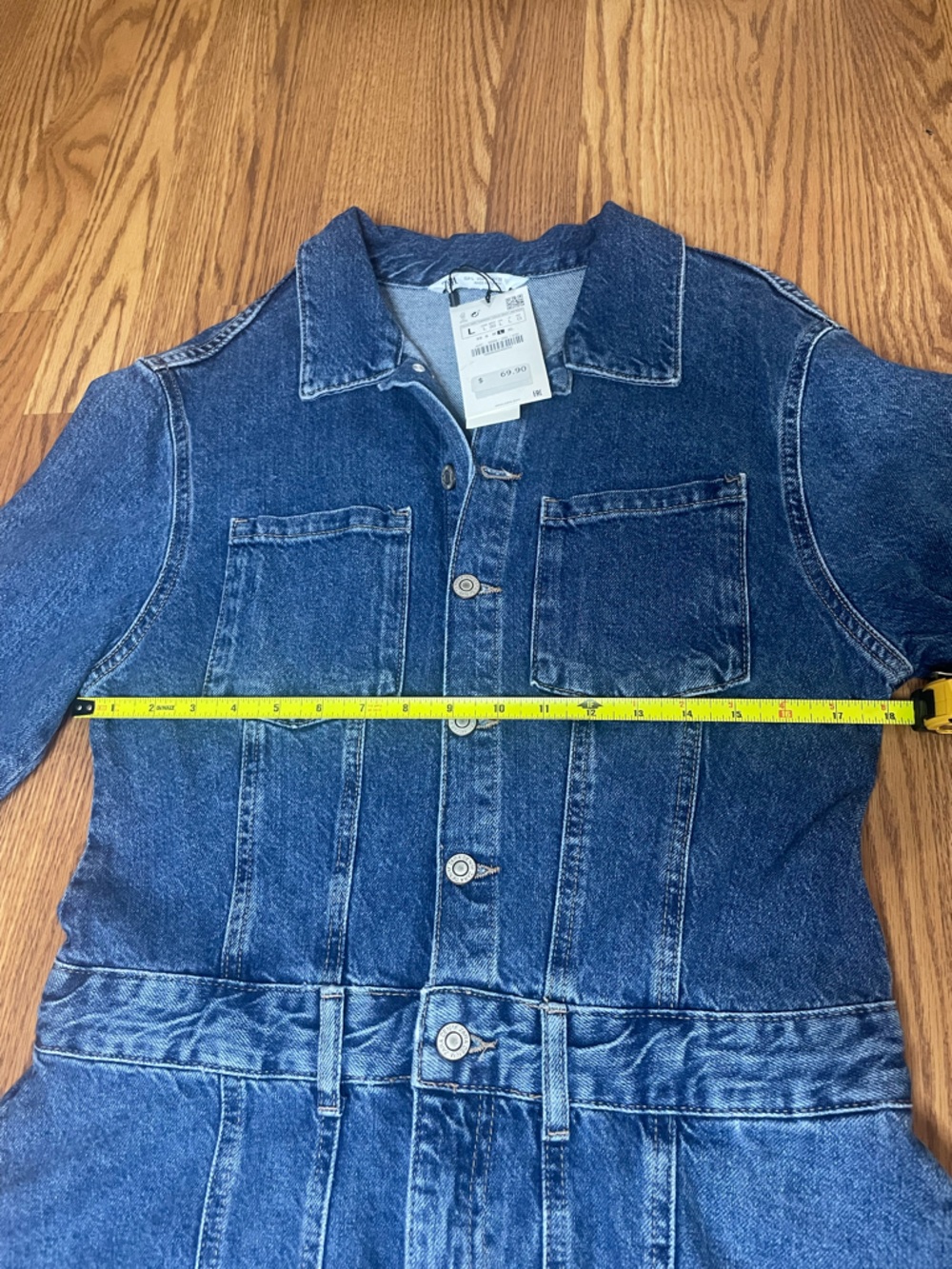 Zara Denim Shirt Dress NWT Size L Button Front Belted Raw Hem Mini 👖✨ - Picture 7 of 10